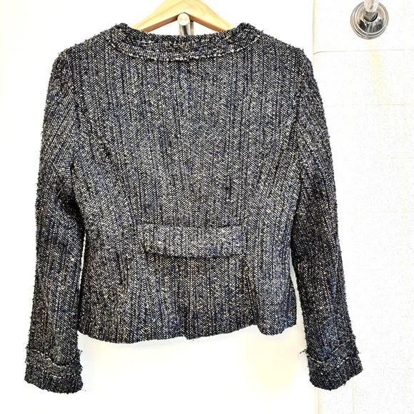 Willi Smith Black Cream Blue Tweed Size Large fits like Small Wool Blend Blazer - Picture 9 of 12